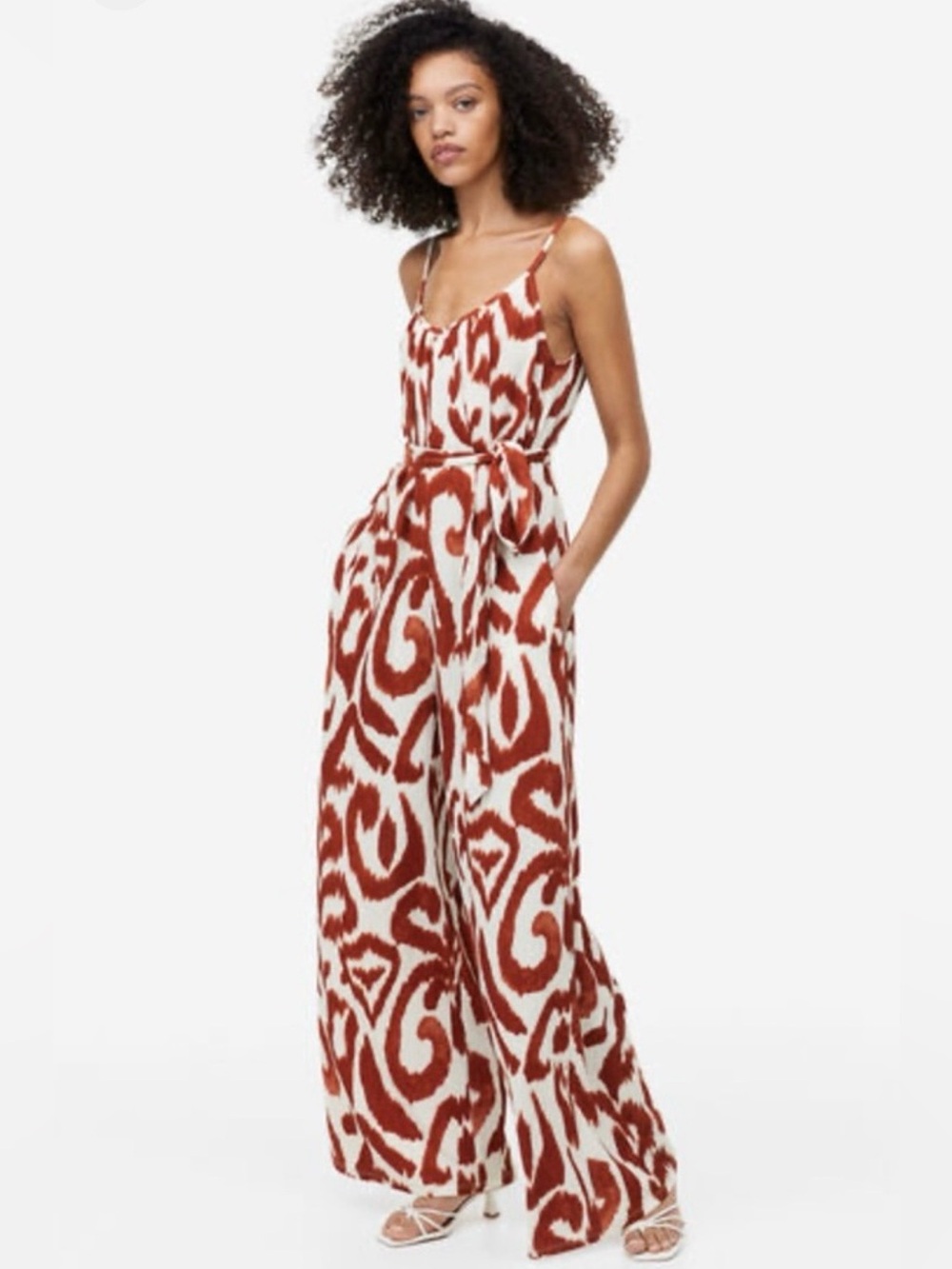 H&M Rust and White Printed Wide-Leg Jumpsuit 4XL